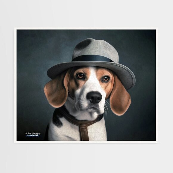 16x20 Beagle Detective Funny Dog Portrait Watercolor Oil Painting Art Poster - Picture 3 of 4